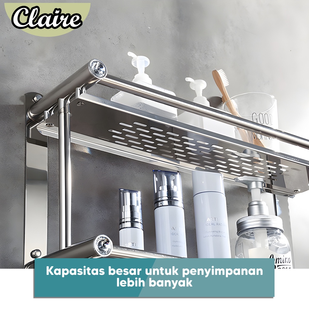 Rak Kamar Mandi Dinding / Rak Bumbu Dapur Stainless Steel / Rak Tempel Gantung Rak Handuk dapat dipasang tanpa harus dilubangin