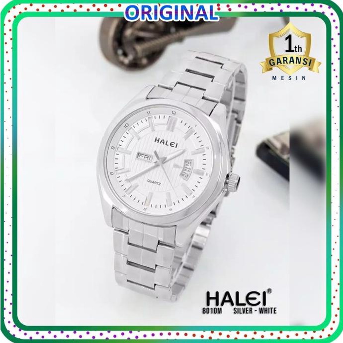 Jam tangan pria original HALEI 8010 silver tahan air