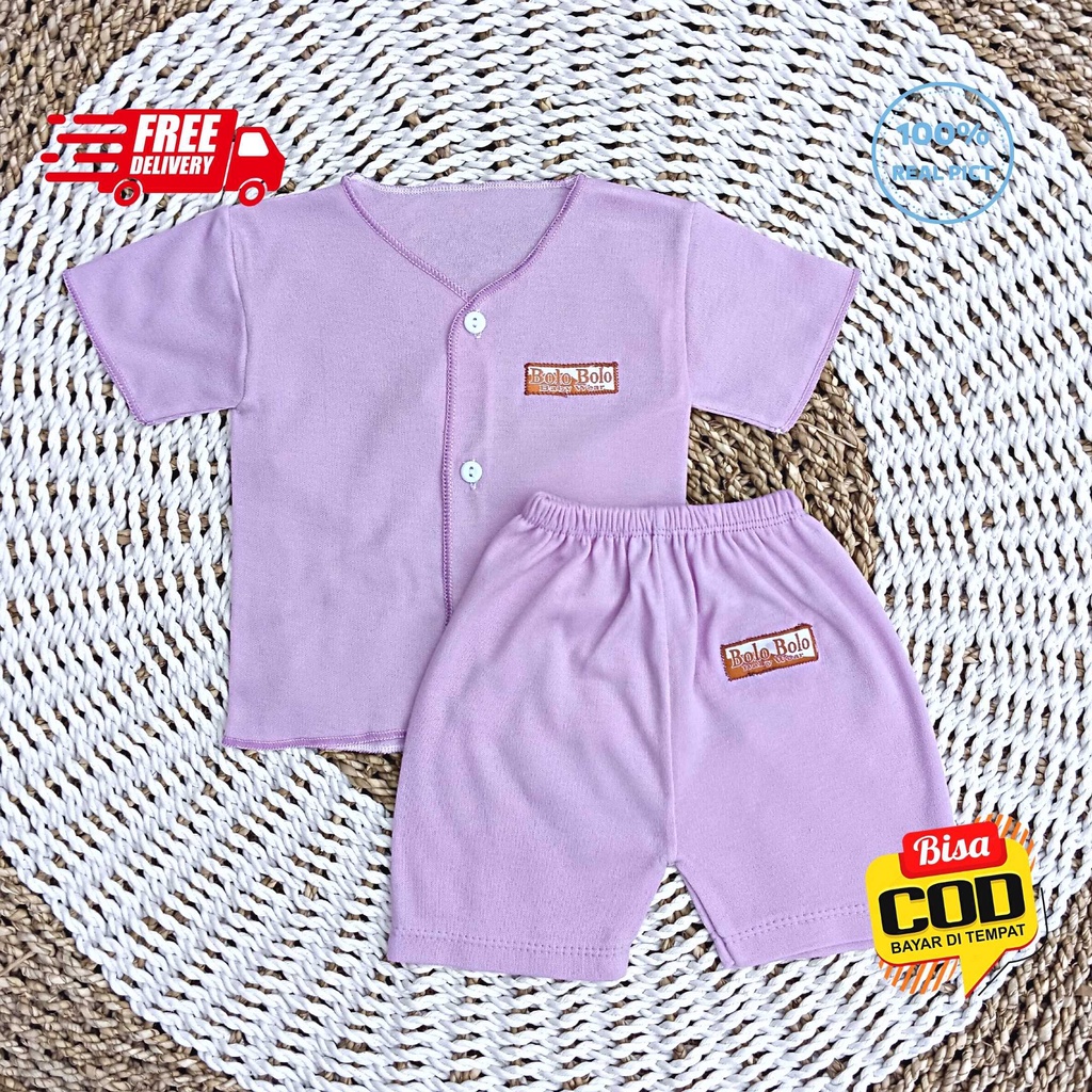 SALE 7.7 Serian Lilac - 3 Stel Setelan Baju Bayi Tangan Pendek Celana Pendek Bayi 0 sd 3 Bulan LILAC SERIES merk SNI Bolo - Bolo