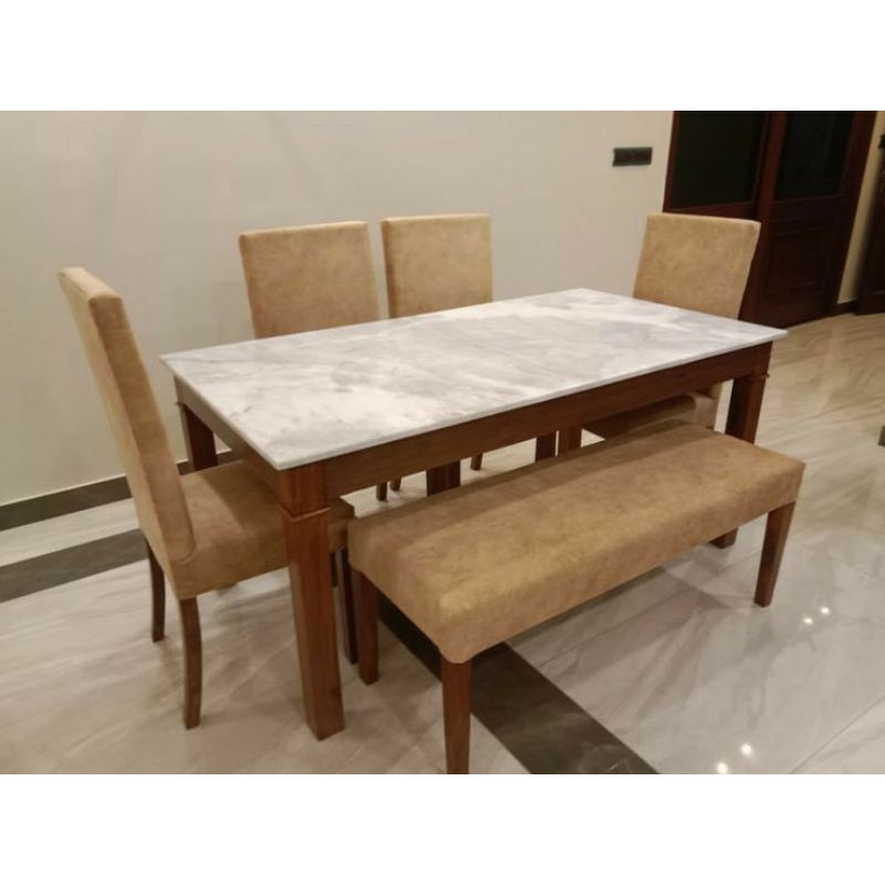 Set meja makan marmer sofa