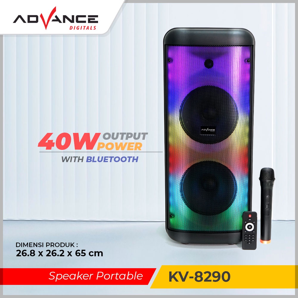 Advance KV-8290 Speaker Aktif Bluetooth 8&quot; Free 1 Mic Karoke RGB Light