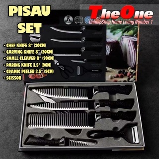 Pisau Set Dapur Stainless Tajam 6 in 1 Pisau Set Hitam Bahan Stainless Premium HIGH Quality