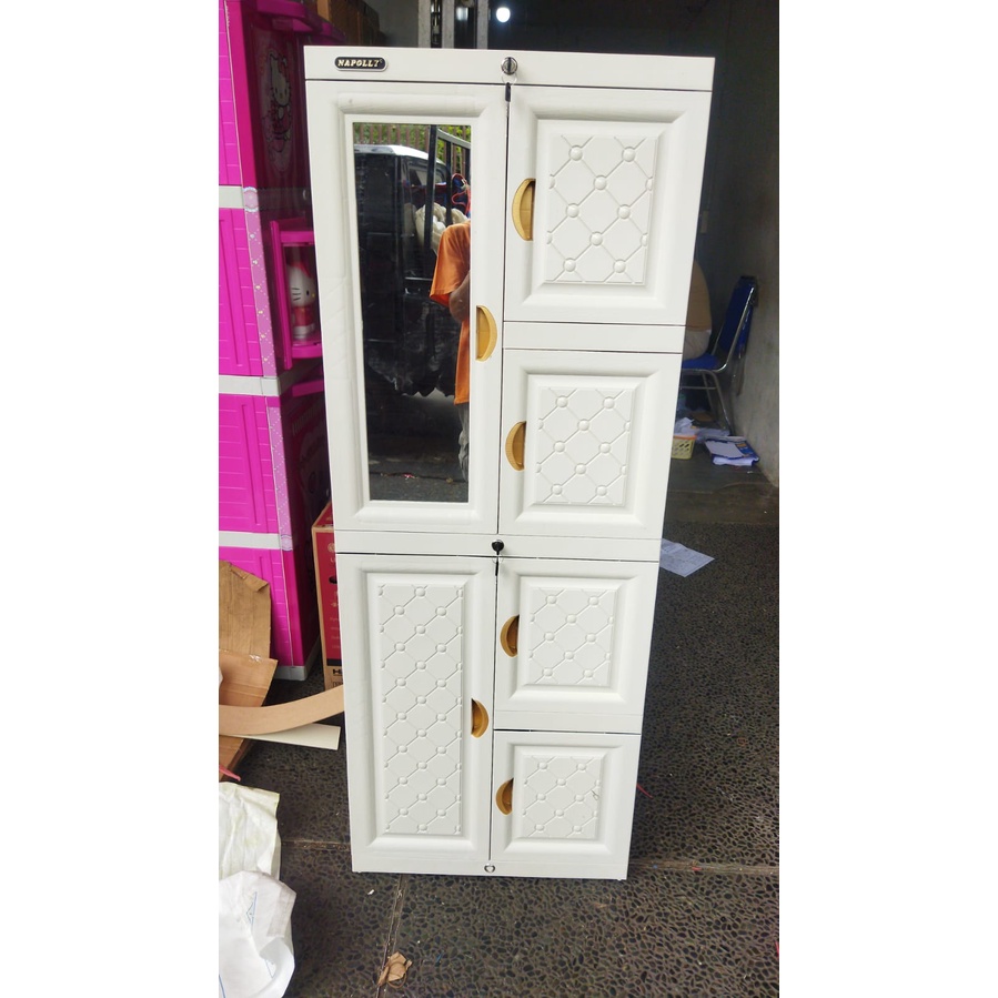 Lemari Baju 2 Pintu Plastik Mini Cabinet Napolly Putih Minimalis Kaca MCAB-46C Ion Mini Kabinet