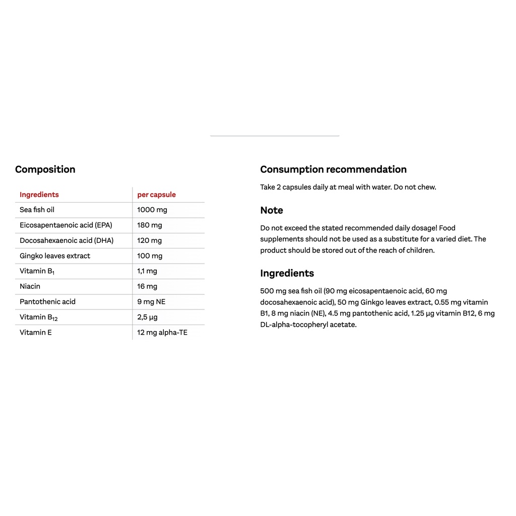 Doppelherz Aktiv Mega Brain Omega 3 + Ginkgo Biloba Brain Memory Focus