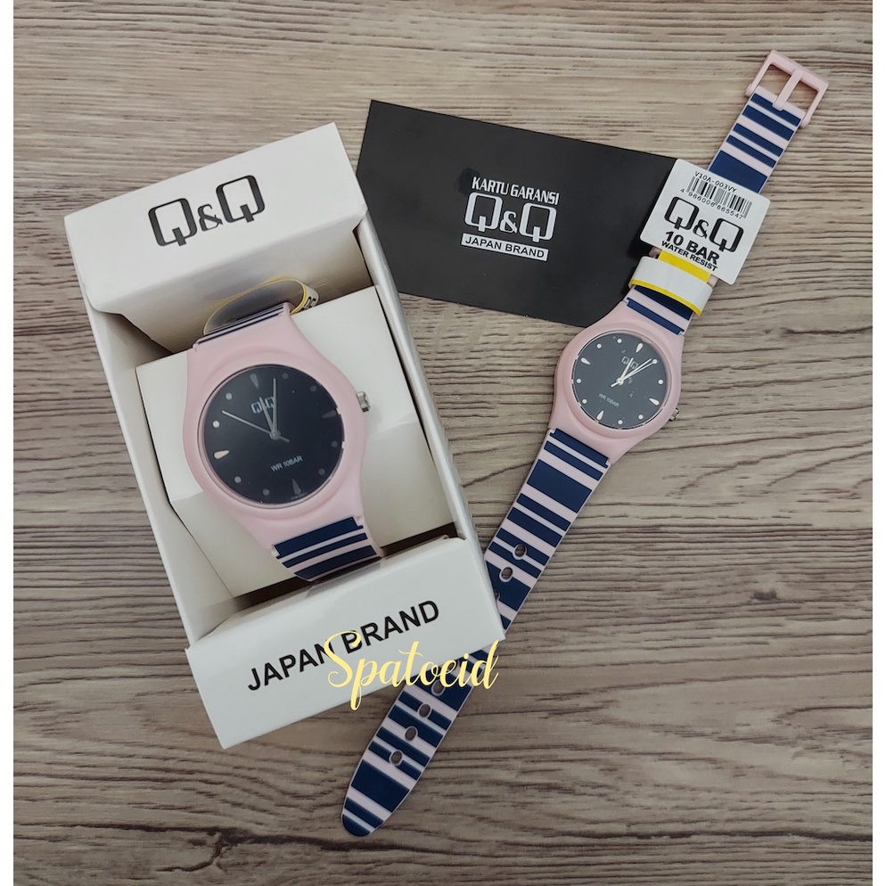 Q&amp;Q QQ QnQ Original Jam Tangan Wanita Pink Stripe Biru