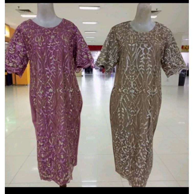 DRESS BROKAT DRESS SCUBA MIX TILE BORDIR TEBAL RESLETING BELAKANG BAHAN TEBAL BAGUS WARNA KUNING ABU