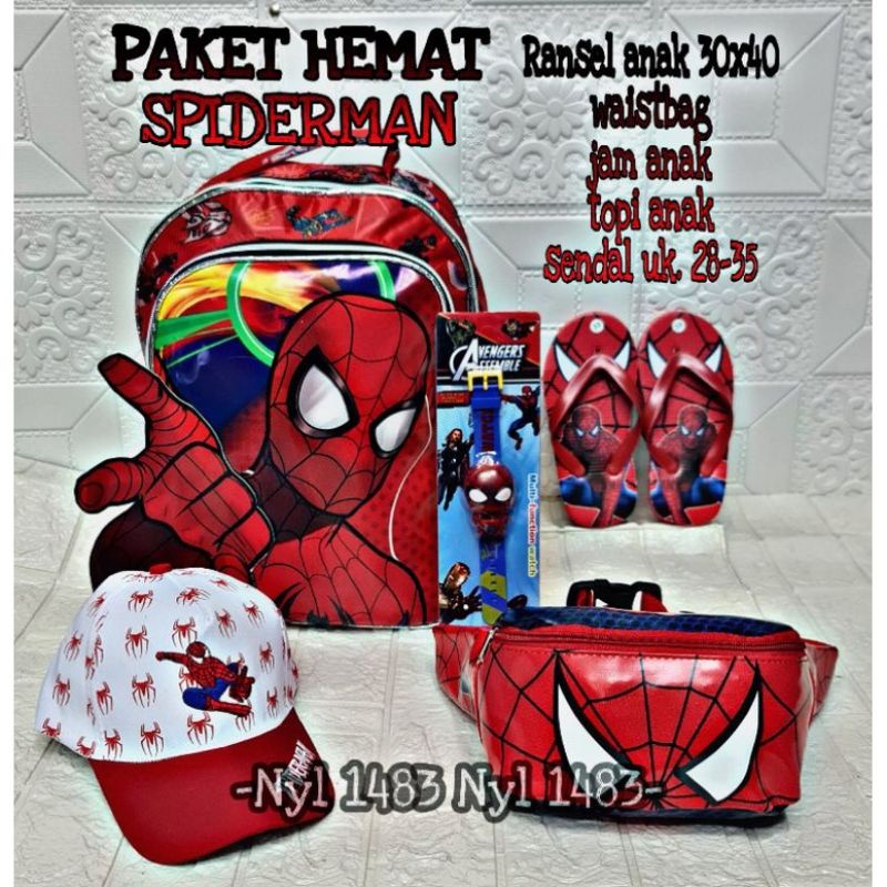 Tas Ransel SPIDERMAN/BATMAN 5IN1 Paket Ransel anak Sekolah TK SD Paket Kumplit