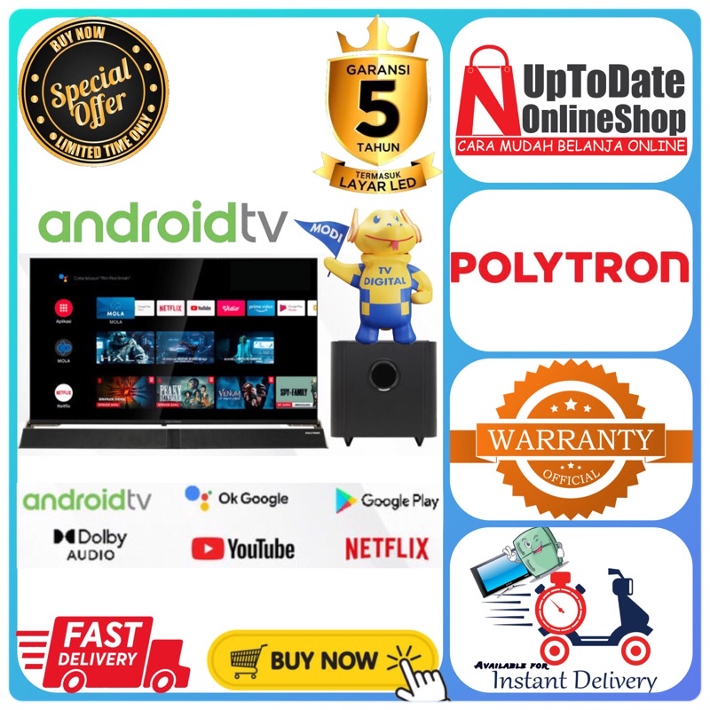 TV POLYTRON PLD43BAG9953/5959 43BAG LED 43INCH ANDROID SMART TV HD EXTRA CINEMAX SOUND BAR POLYTRON