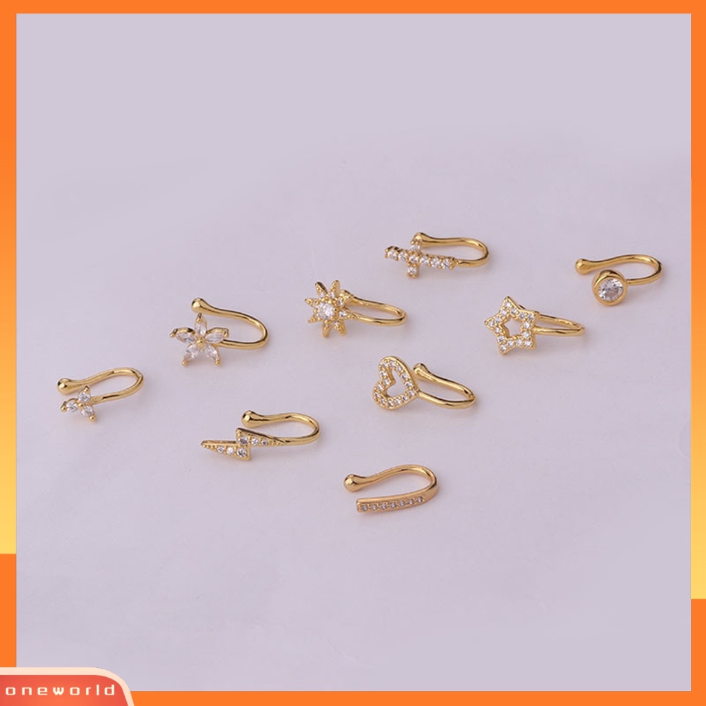 [oneworld] Klip Tindik Hidung Eye-catching Bentuk U Tembaga Cubic Zirconia Multi--style Shiny Ear Cuff Nose Stud Untuk Pakaian Sehari-Hari