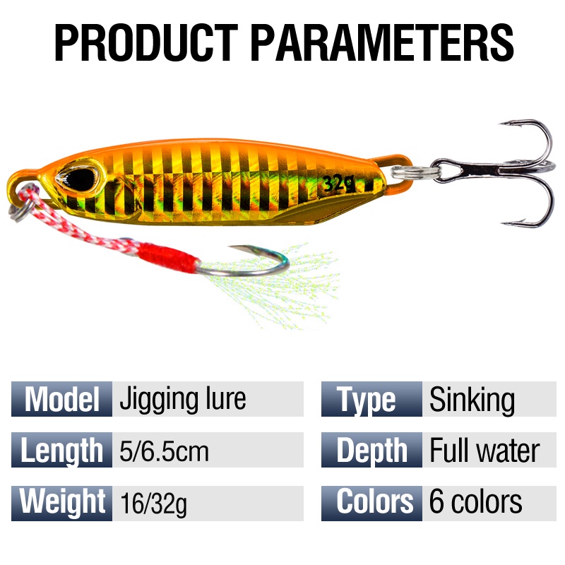 1pcs 16g/32g Lure For Fishing Gear 3D Eyes Fishing Lure Treble Hook 6warna Troli Umpan Jigging Ganda Cincin Pancing Umpan Logam Tenggelam Jig Memancing Umpan Set