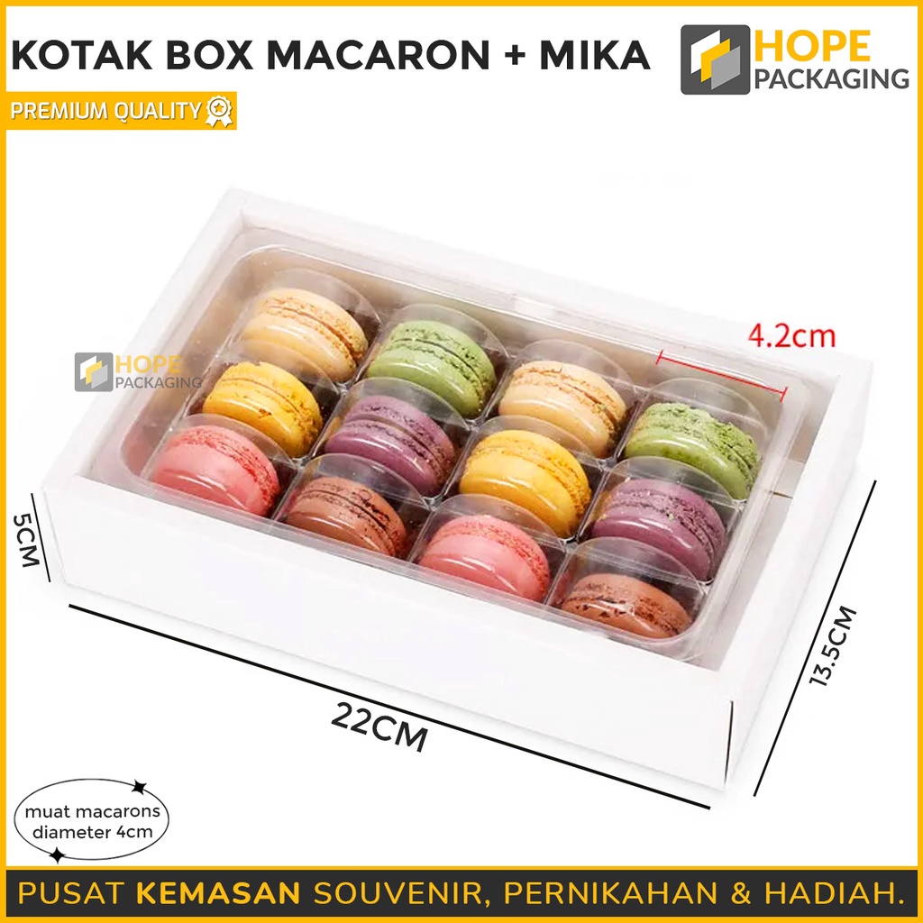 Kotak Box Macaron + isi mika 12 Kemasan Kue Cake Roti Rice Box Hampers / dus makanan coklat roti