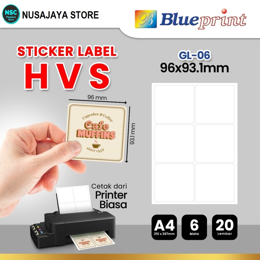 

Kertas Stiker Label HVS Doff A4 BLUEPRINT Uk 96 x 93,1 mm - 20 lembar