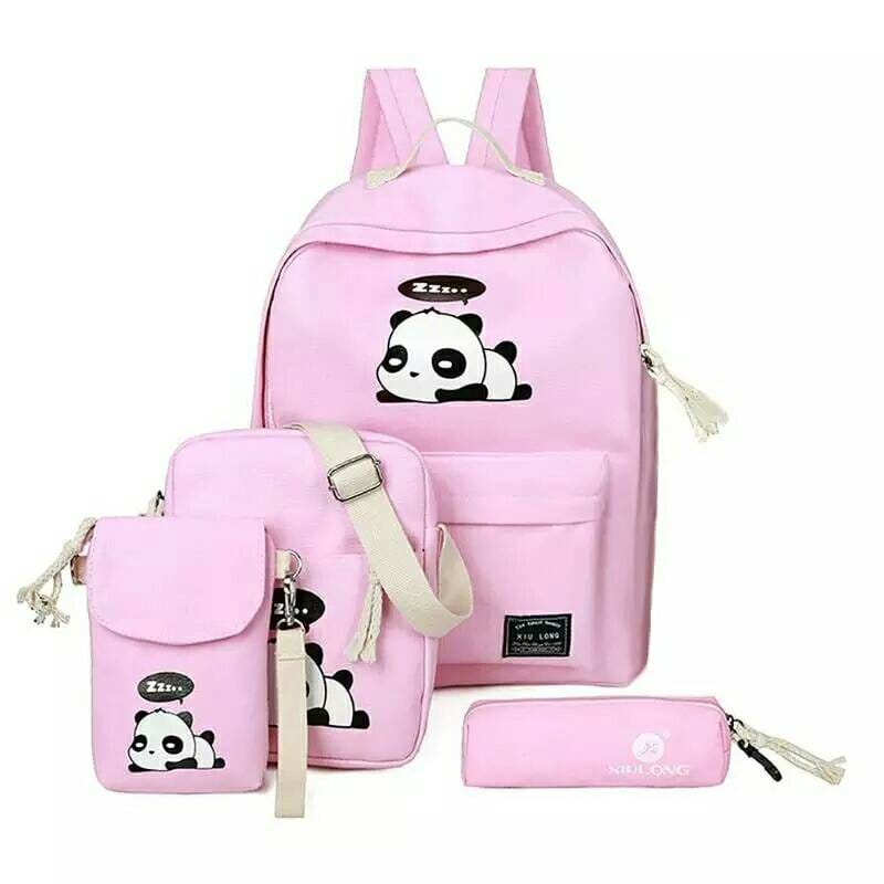 &quot;aurabagss&quot; - Beli 1 Dapat 4 Tas Anak Set 4 In 1 Motif &quot;PANDA&quot; Tas Ransel Anak Sekolah SD SMP Backpack Anak Sekolah Unisex Multifungsi Keren Trendy Stylish Kekinian