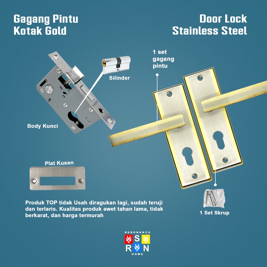 Kunci Pintu Rumah Kotak 15cm Silinder Premium Full Set Resonance Home