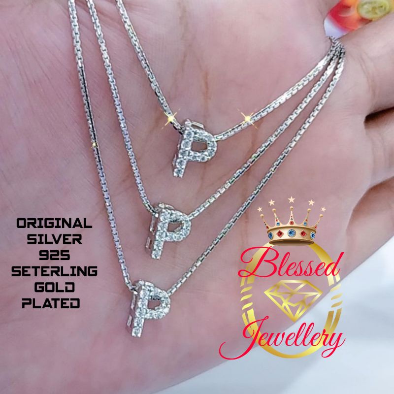 KALUNG PERAK ASLI 925  LAPIS EMAS MODEL ITALI SANTA LIONTIN HURUF P