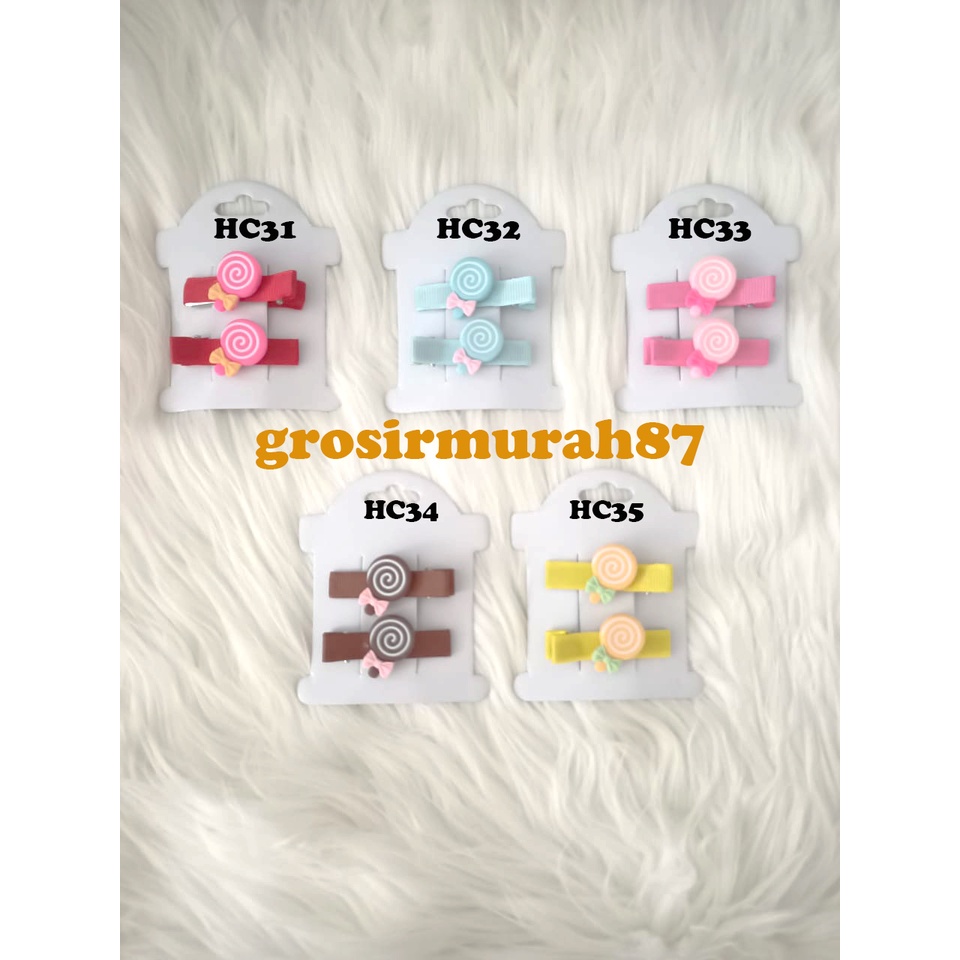 Jepit rambut clay anak 1 set isi 2 pcs ready merah pink hitam kuning biru navy