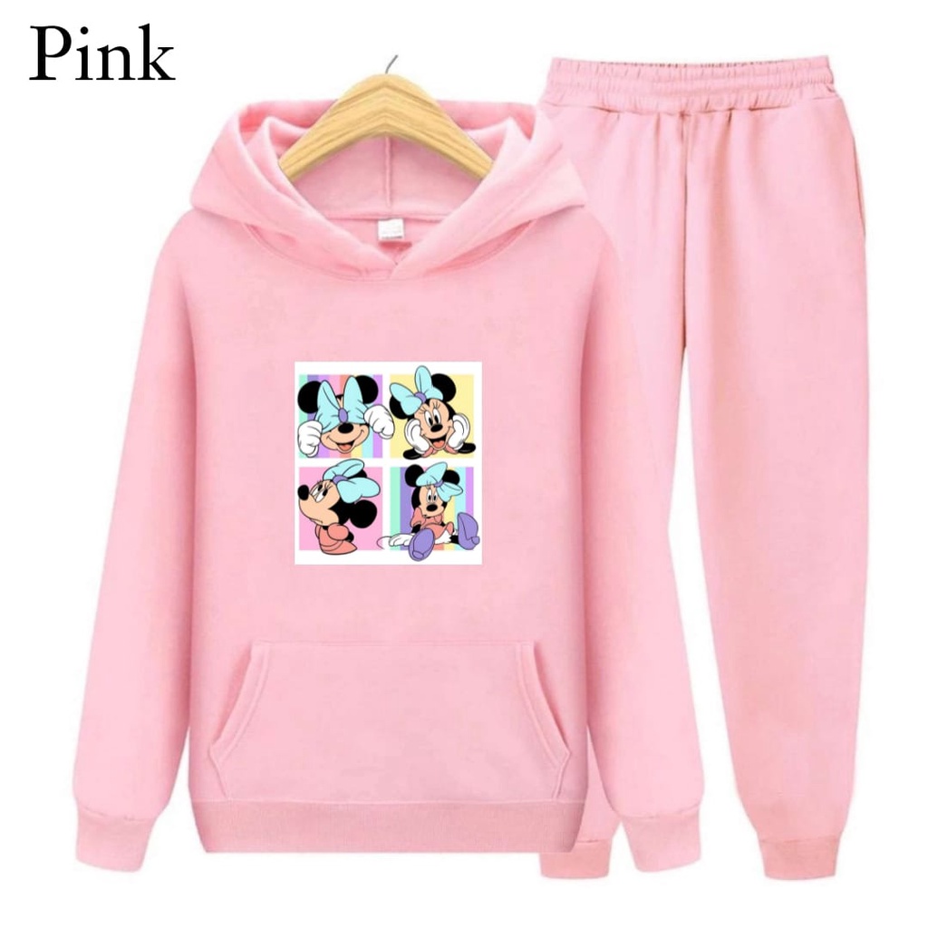 Hzl_outfit Setelan Hoodie Sweater Mini Mouse Anak Perempuan S.M.XL