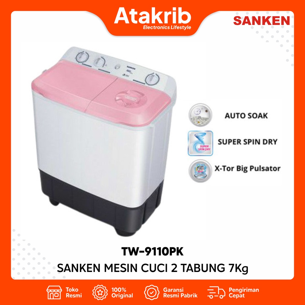 SANKEN MESIN CUCI 2 TABUNG TW-9110PK / TW 9110 7Kg