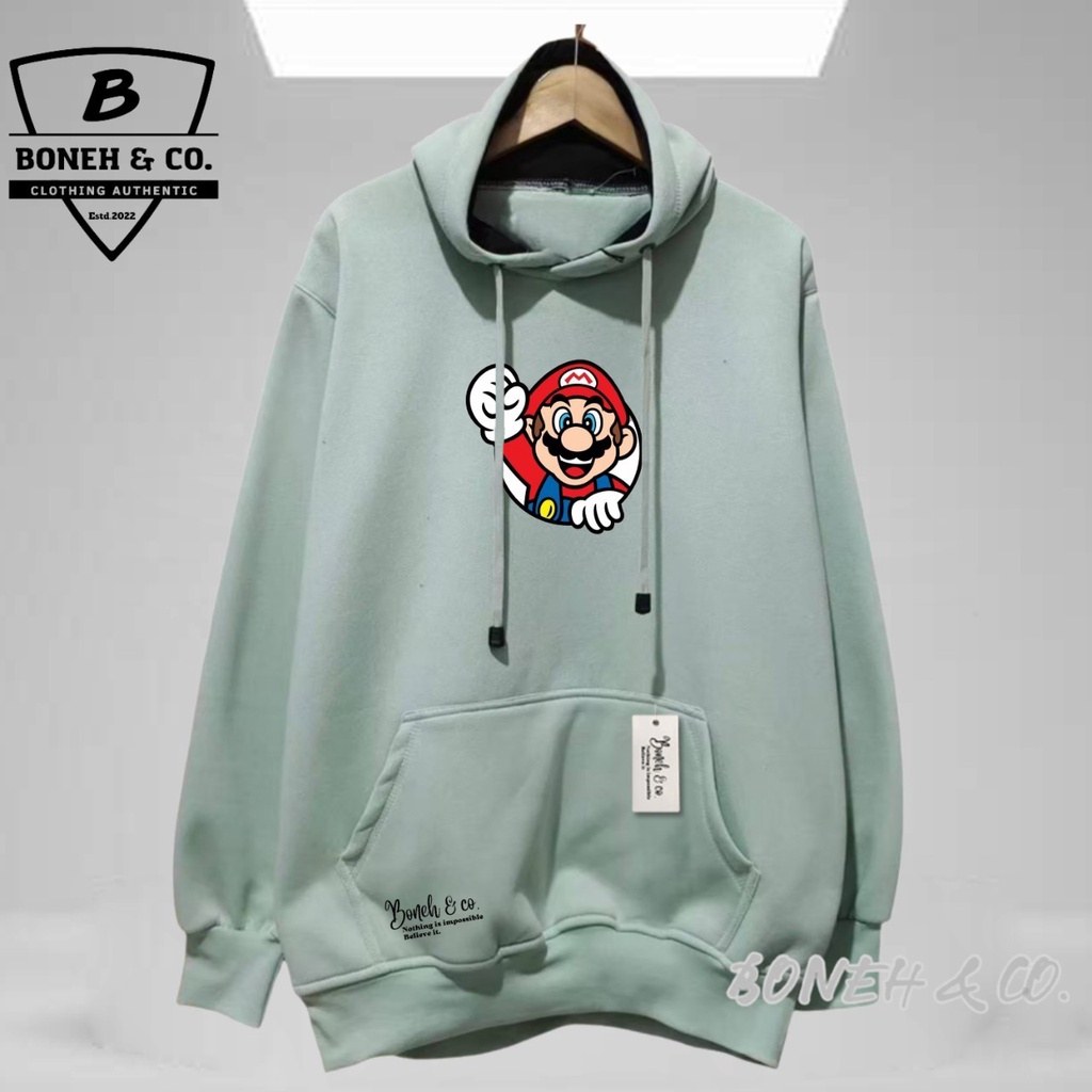 Hoodie Jumper Pria Distro Bahan Katun Premium Tebal Lembut Warna Hijau Mint Supermario Sweater Hoodie Wanita Jaket Cowok Model Baru 2023 XXL Jumbo Oversize