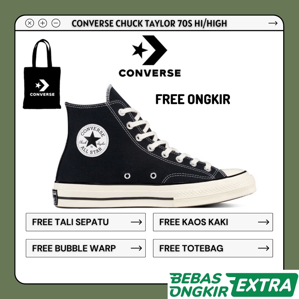 Converse 70s Chuck Taylor High Black White / Sepatu Konvers Konverse Hitam Putih Tinggi