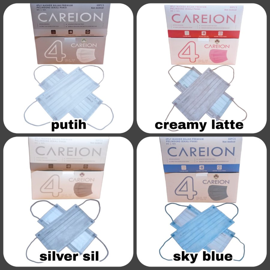 MASKER 4PLY ISI 50 CAREION MASKER EARLOOP 4 PLY DISPOSABLE PREMIUM