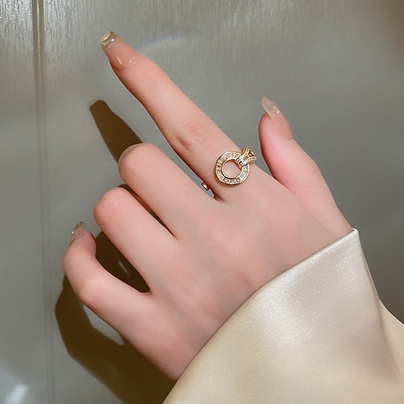 Temperamen Jepang Pesona Mutiara Camellia Zirkon Daun Pembukaan Adjustable Cincin Wanita Manis Perhiasan Pesta Pernikahan