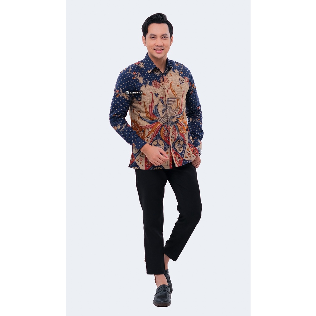 Handara Batik Pria Lengan Panjang Slim Fit Premium Kawung Wajik Navy HB-319