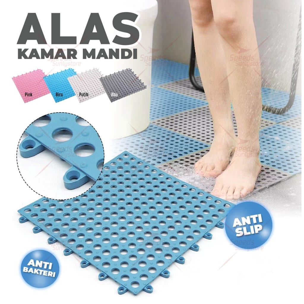 Alas Keset Berlubang Kamar Mandi Warna Anti Slip Ukuran 30x30cm Anti Licin Perlengkapan Kamar Mandi Import - D7A1 - Lucky Star