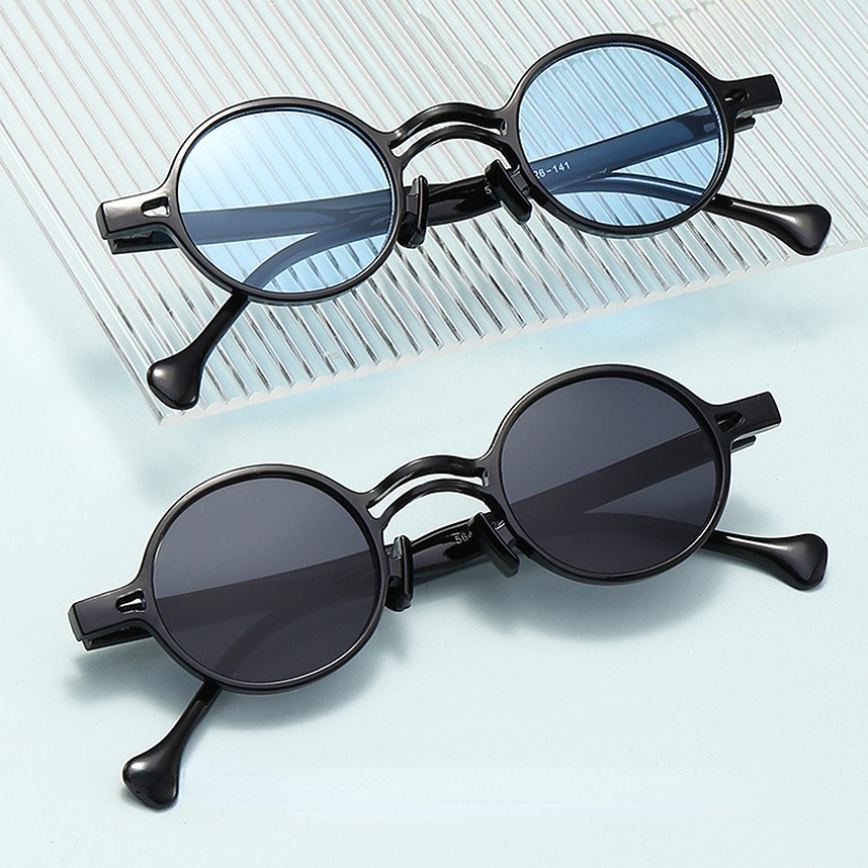 (YUZHU) Vintage Fashion Bingkai Bulat Kecil Logam Engsel Kacamata Hitam Mode Baru Jelly Warna Sunglasses