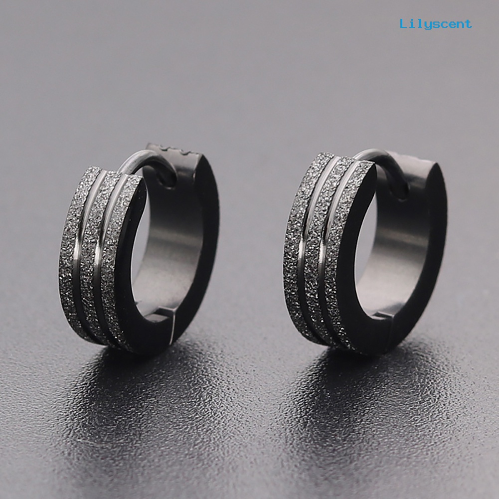 [LS] Fashion Unisex Stainless Steel Frosted Flat Lingkaran Huggie Earrings Perhiasan Pesta