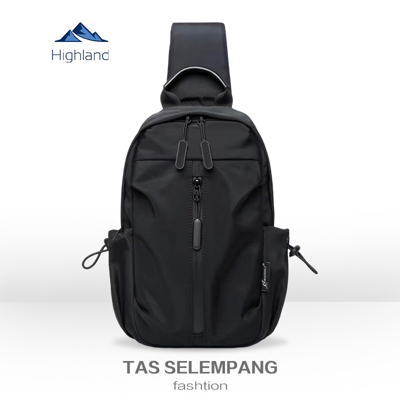 Highland Tas Selempang Pria USB Charge Waterproof Anti Air Tas Slempang Polos Fashion Tas Dada Tas Bahu Kasual TS714