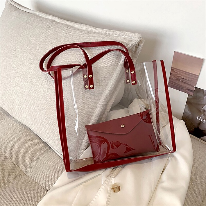 Tas Tote Bag Wanita -Tas Wanita Kekinian 2025 - Tas Transparan- Tas Bahu Wanita Free Dompet