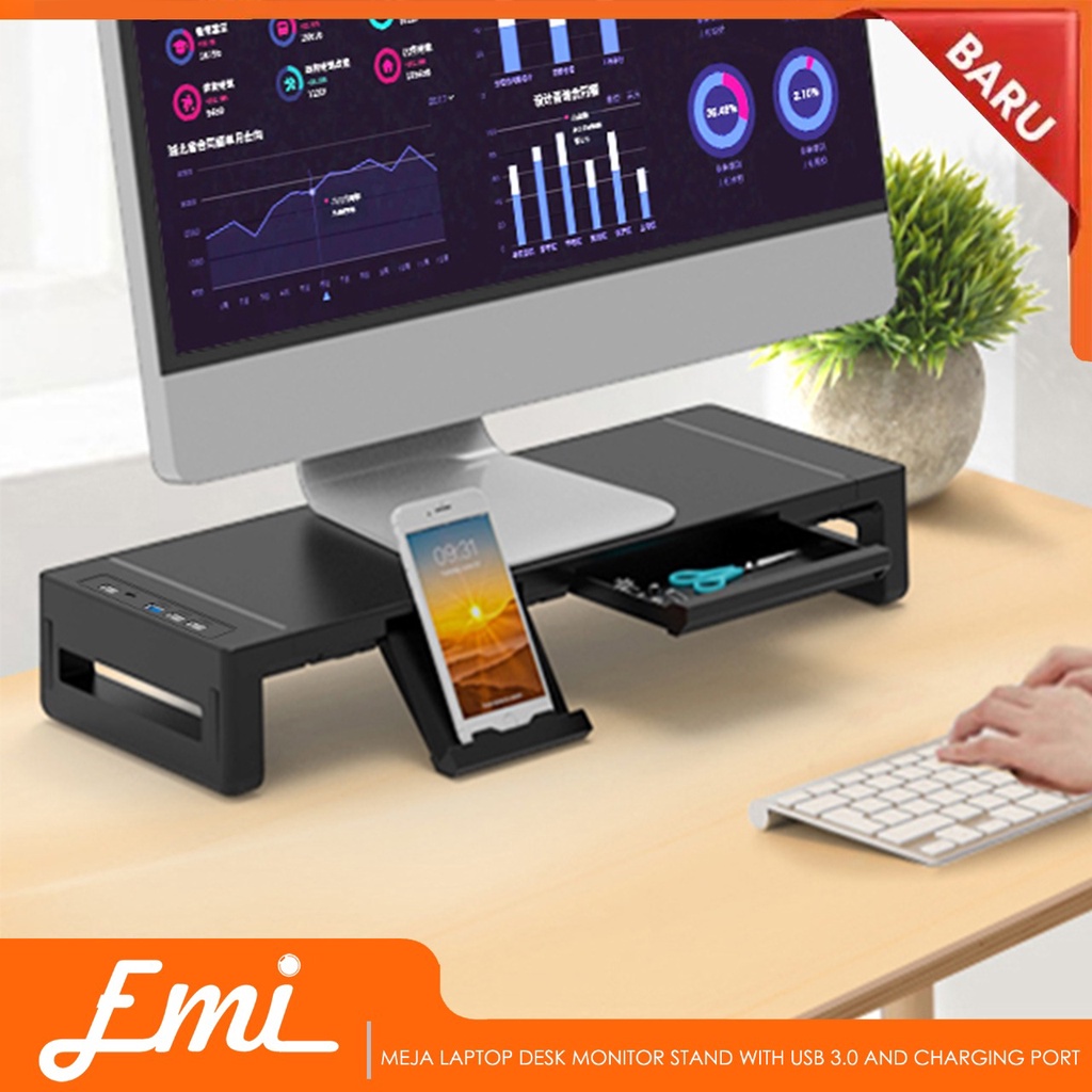 Meja Laptop Desk Monitor Stand with USB 3.0 and Charging Port