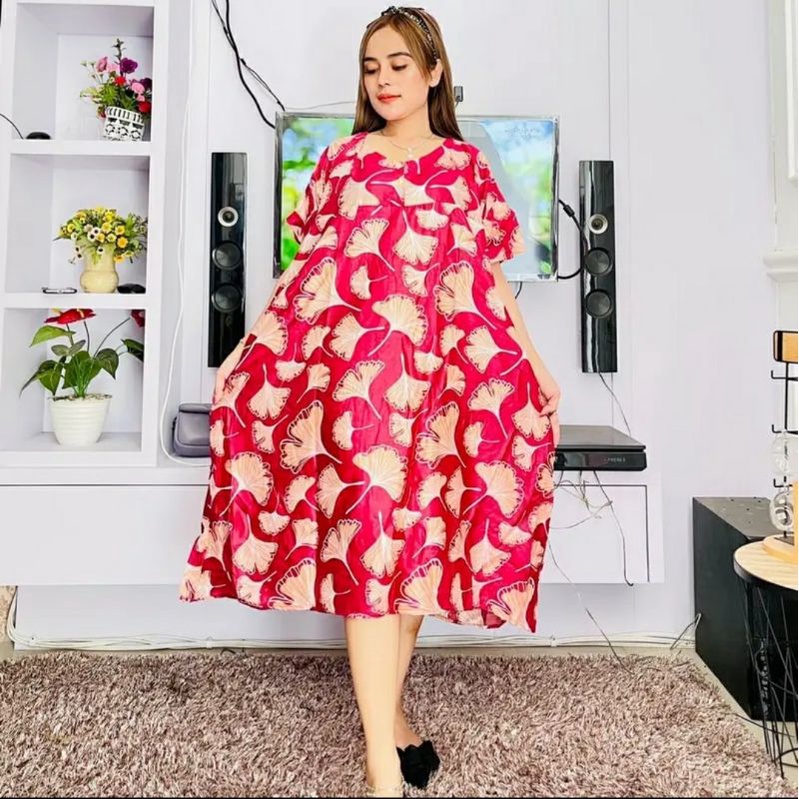 Daster Kekinian Jumbo Baju Hamil Batik LD 130 140 Payung Ibu Ibu Wanita Busui Midi Dress Big Size Le