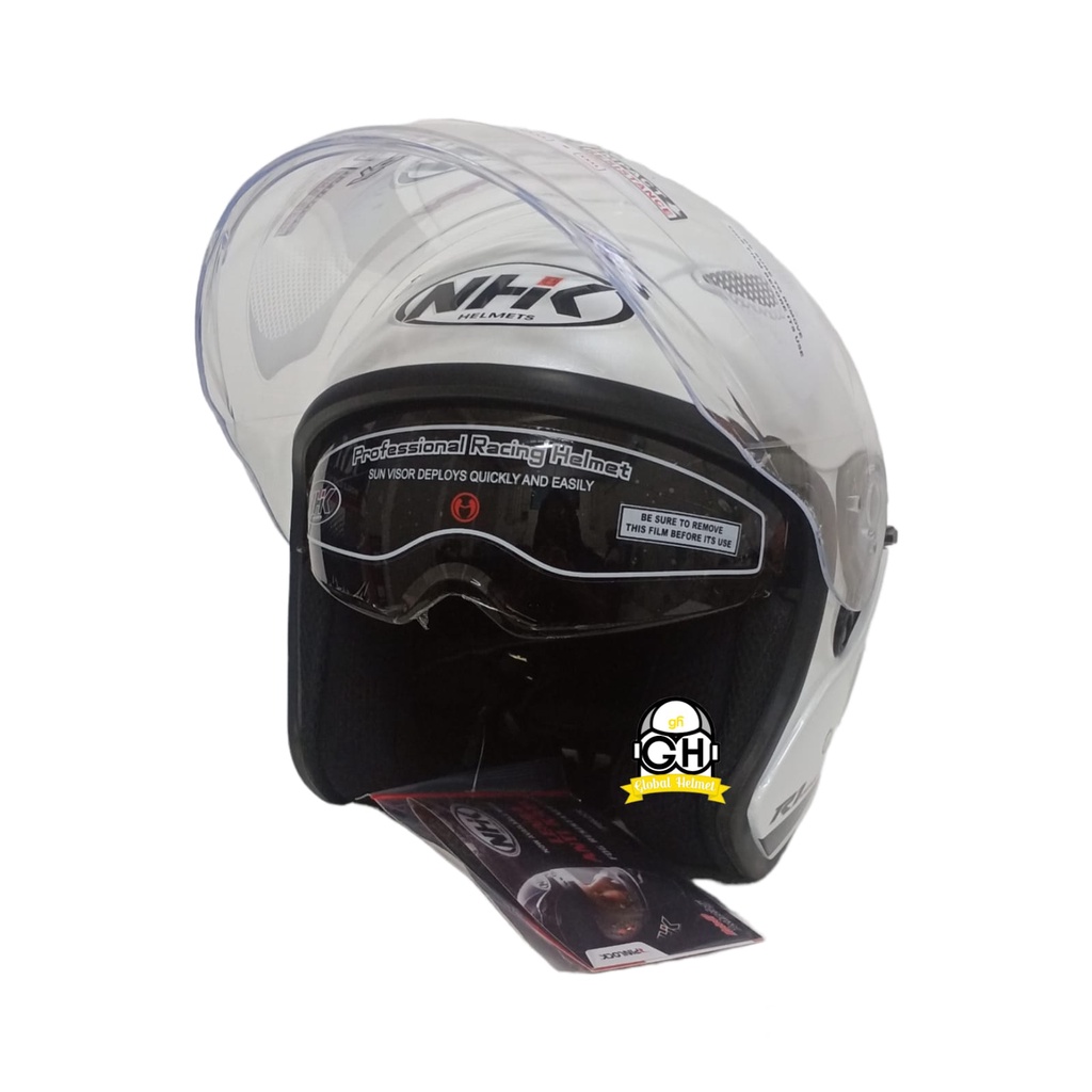 Helm NHK R1 Max Solid White Glossy Putih Kilat Double Visor Half Face - Helem Motor SNI DOT Touring Dewasa Pria Wanita Cewek Cowok Helmet Keren Terbaru Original