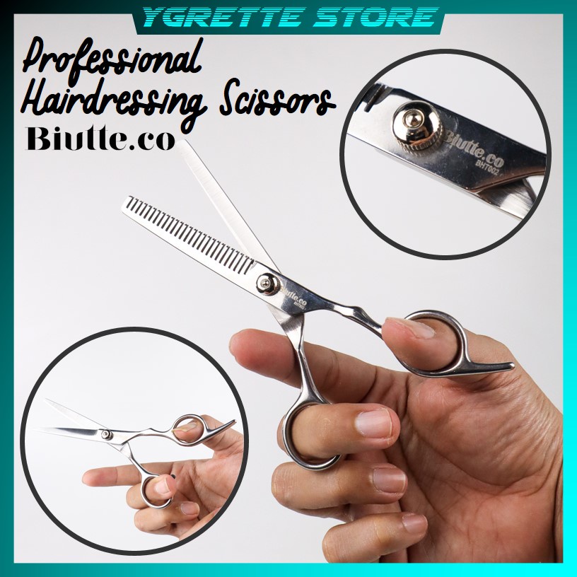 YGRETTE - ORIGINAL PREMIUM Biutte.co Gunting Sasak Rambut / MODEL FLAT CUT Full Stainless Steel - BHT002 - Silver