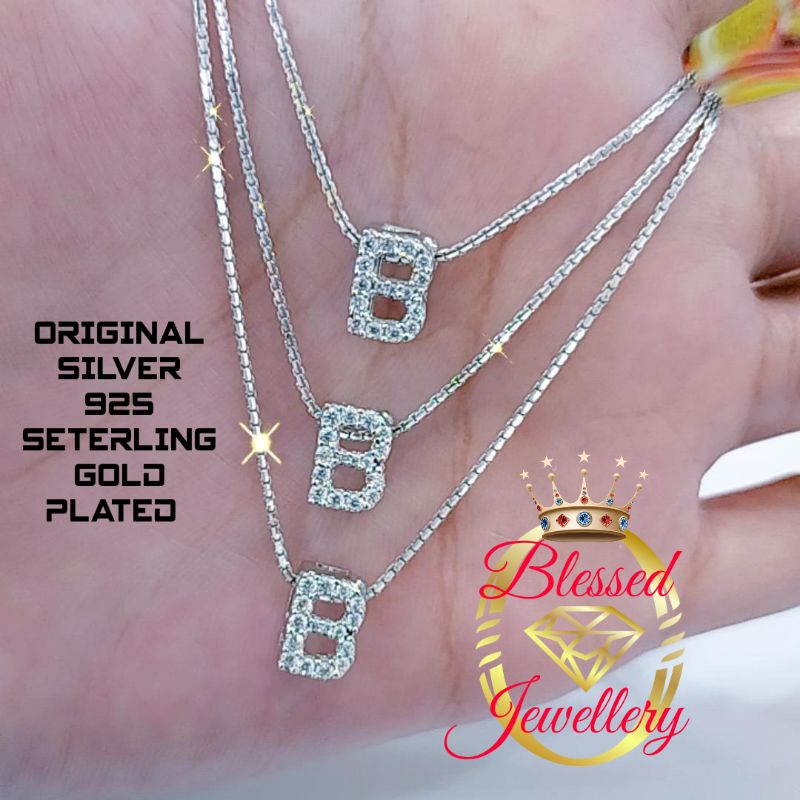 KALUNG PERAK ASLI 925 LAPIS EMAS MODEL ITALI SANTA LIONTIN HURUF B