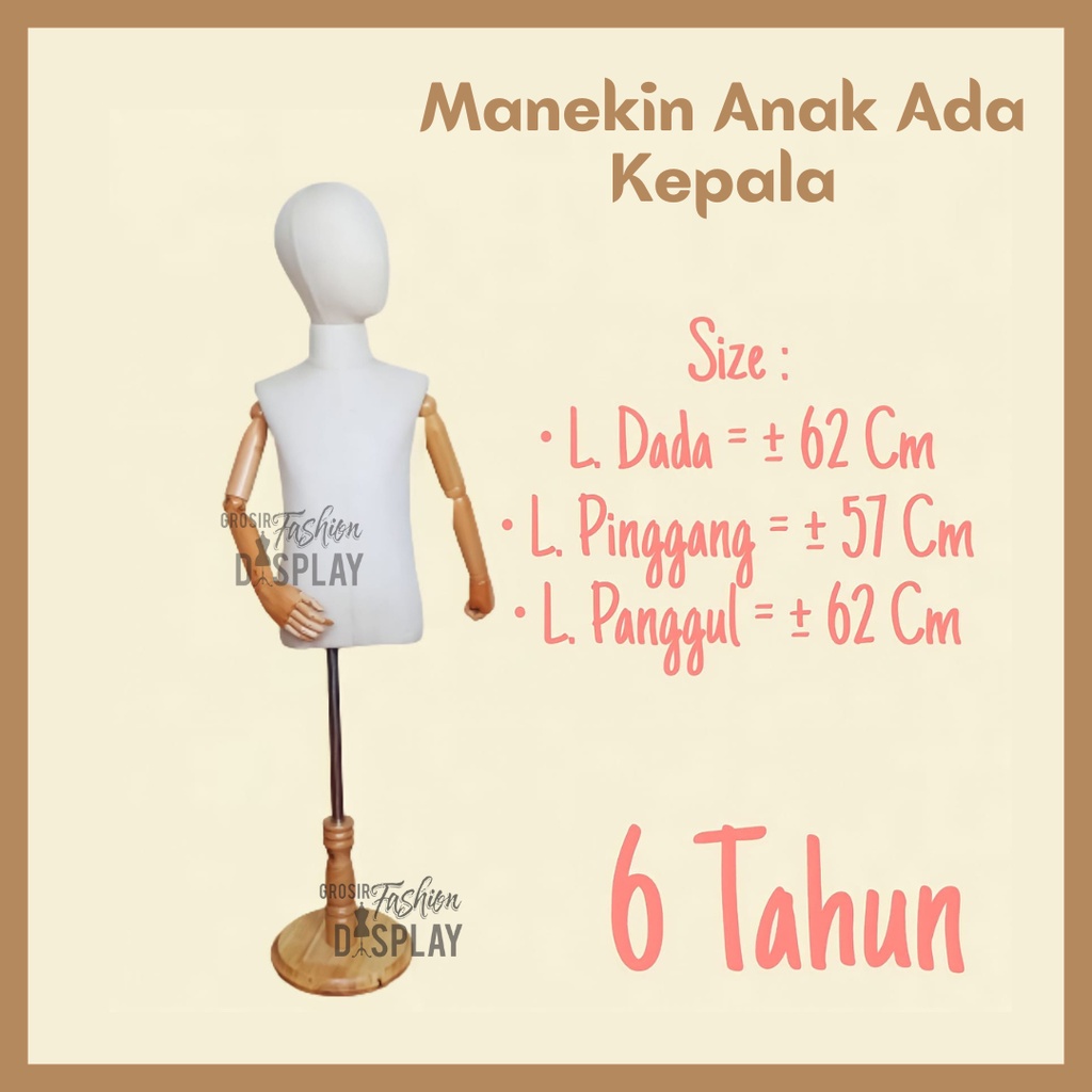 Patung Manekin DM Anak Tangan Robot Tiang Kayu Kepala Foam Display Pakaian Manekin Dummy Anak Patung Anak-BH