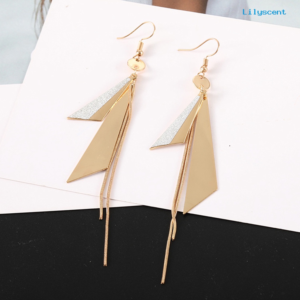 [LS] Anting Segitiga Rumbai Liontin Vintage Alloy Anting Kait Menjuntai Panjang Untuk Wanita