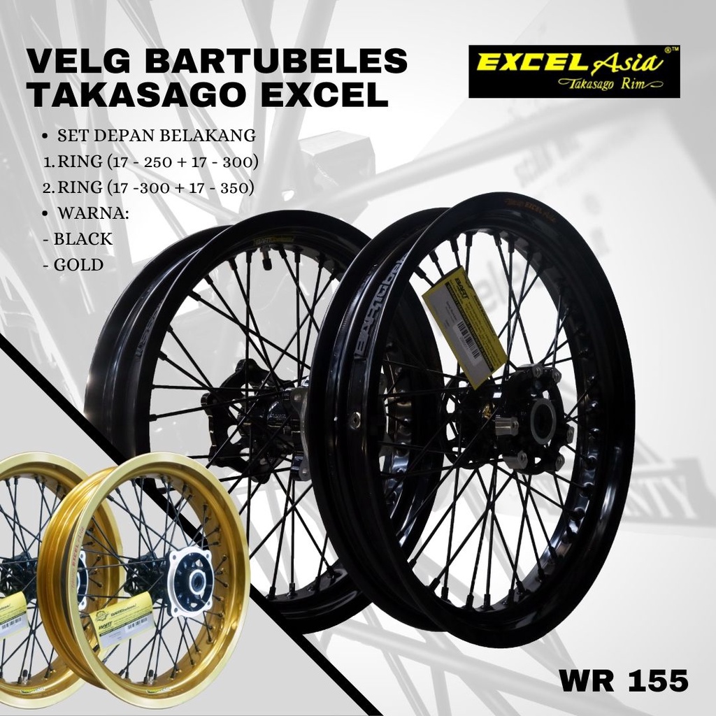 Velg excel takasago Bartubeless WR 155 SET ring 17 super moto HITAM