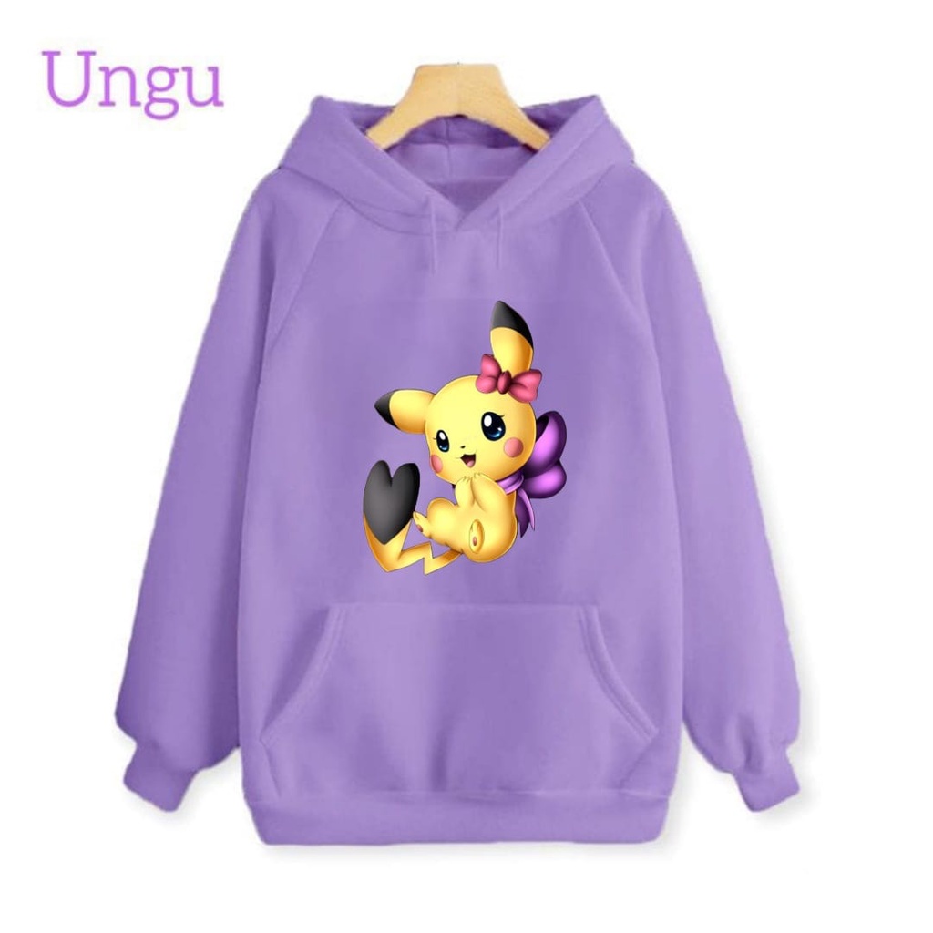 Hzl_outfit Sweater Hoodie Anak Perempuan Picachu Linda/ Sweater Hoodie Anak Anak