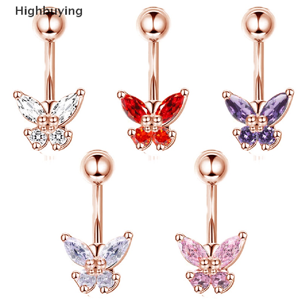 Hbid Surgical Steel Belly Button Ring Untuk Wanita Kupu-Kupu Cubic Zirconia Cincin Perut Perhiasan Pusar Cincin Perhiasan Tubuh Glory