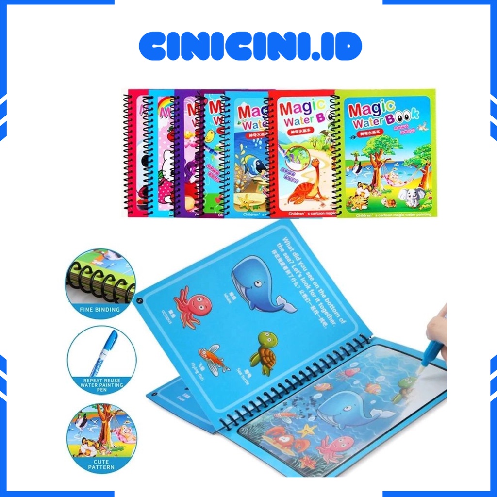 [ Cinicini ] Magic Water Drawing Painting Book Buku Gambar Mewarnai Edukasi Stationery