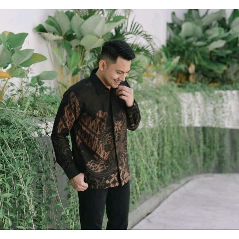BATIK UWAIS Motif Seling Lasem Kemeja Baju Batik Pria Lengan Panjang Lapis Furing Hem Atasan