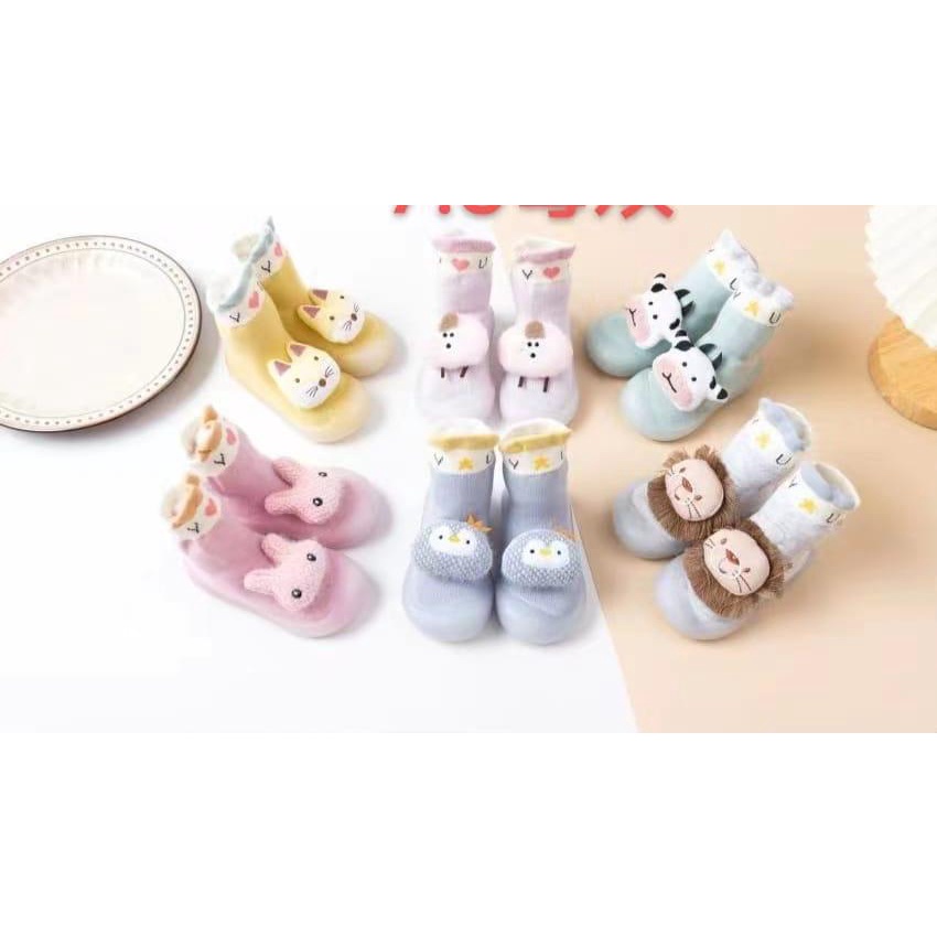 Kaos Kaki / Sepatu Bayi Motif Animal Timbul dan Non Timbul Alas Karet