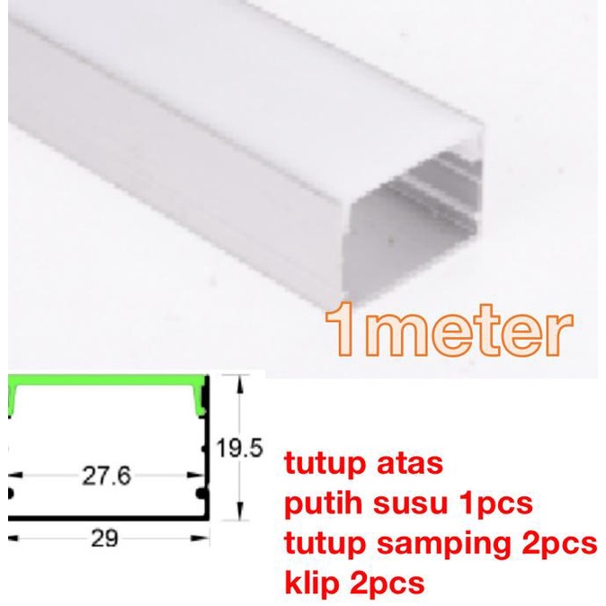 housing led strip lebar 29*19,5mm led selang p 100cm cover profile alu