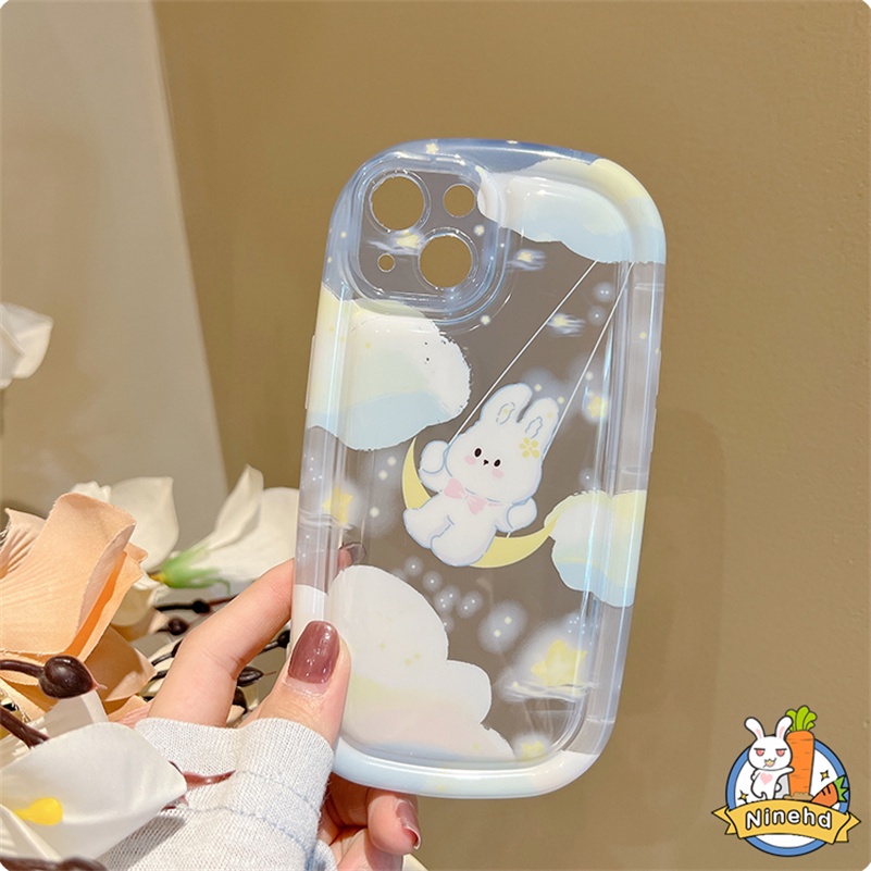 Soft Case Silikon Desain Kelinci Bulan Awan Sabun Tahan Gores Untuk iPhone 14 13 12 11 Pro Max X Xr Xs Max 8 7 6 6s Plus SE 2020