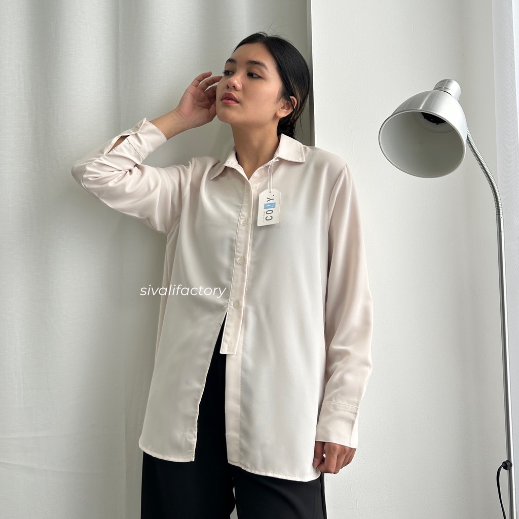 SIVALI Nelka Shirt - Loose Polyester Shirt - Kemeja Flowy Atasan Wanita