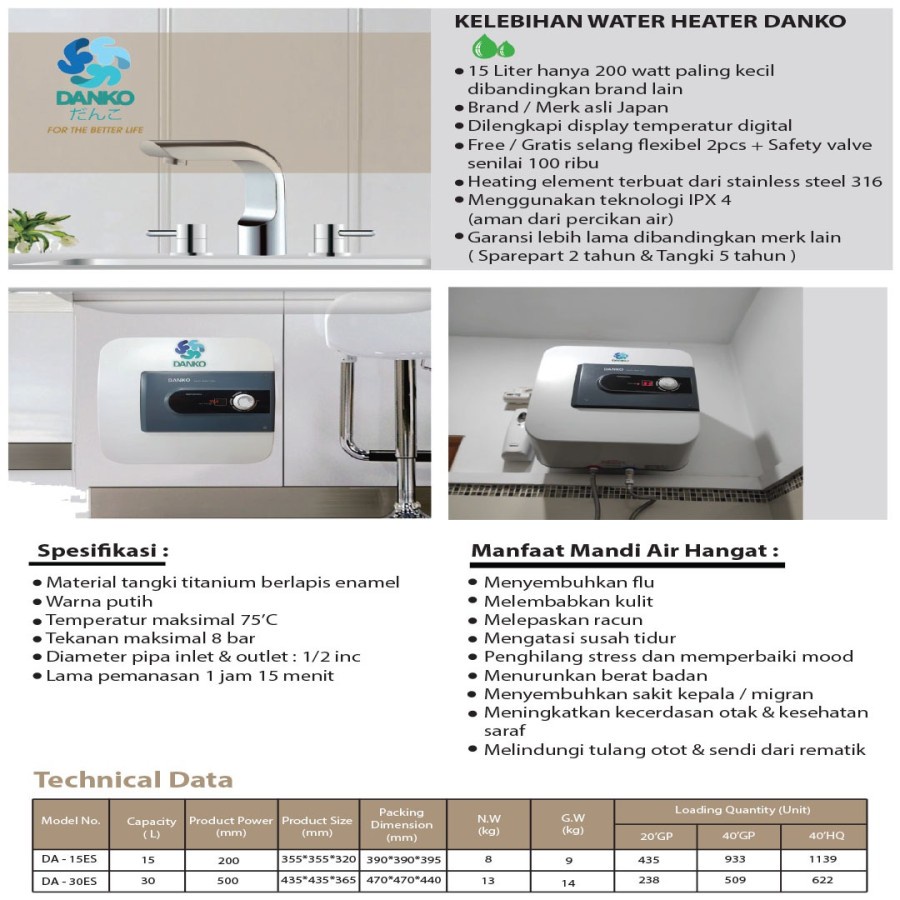 WATER HEATER LISTRIK DANKO 15L DAN 30L NEW PRODUK!!!