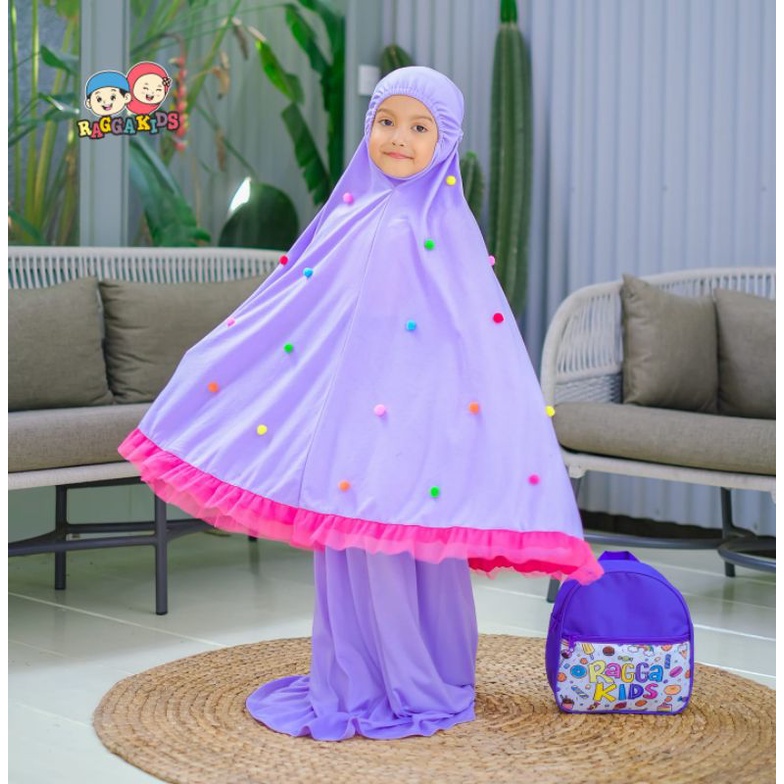 Mukena Anak Mukena Bayi Branded Nyaman Lucu Rukuh Pompom Raggakids Gratis Tas Sajadah 1-12 tahun